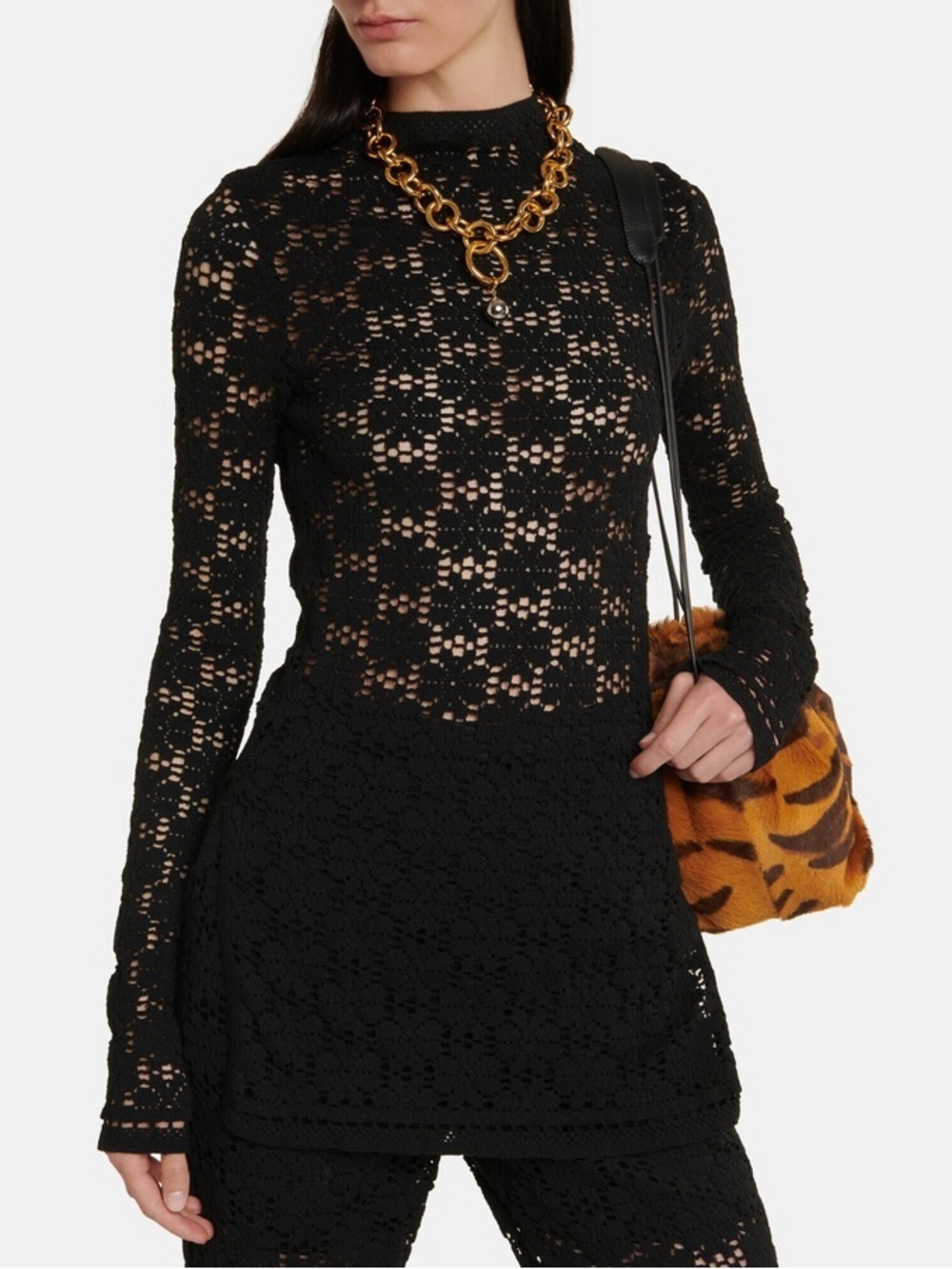 NWT Jil Sander Black Floral Macrame Lace Sweater Top Long Sleeve Sz 32